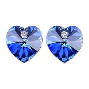 Royal Blue Crystal Heart Gold Plated Stud Earrings - 1 of 2
