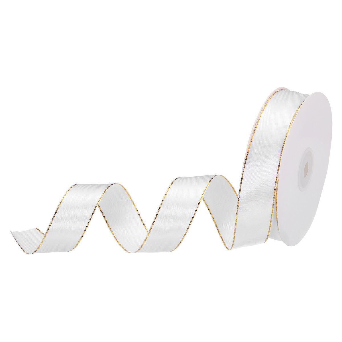 Unique Bargains Double Face Wide Satin Ribbon with Gold Edges for Wedding Bouquet White 1 Inch x 50 Yard