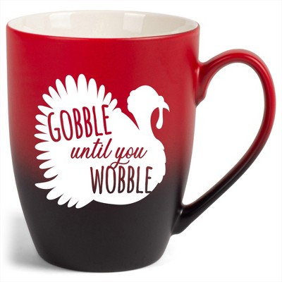 Elanze Designs Gobble Until You Wobble Two Toned Ombre Matte Red and Black 12 ounce Ceramic Stoneware Coffee Cup Mug