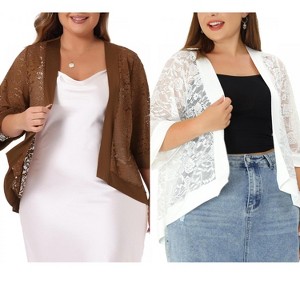 Agnes Orinda Women's Plus Size Open Front 3/4 Sleeve Lace Elegant Casual Lightweight Cardigans - 1 of 4