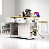 48" Rolling Kitchen Island with Drop Leaf,  Outlets, USB Ports, Barn Door Storage, Drawers, Spice Racks, Lockable Wheels(Not include Stools) - 2 of 4