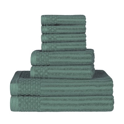 Plush Cotton Ribbed Checkered Border Medium Weight Towel Set by Blue Nile Mills