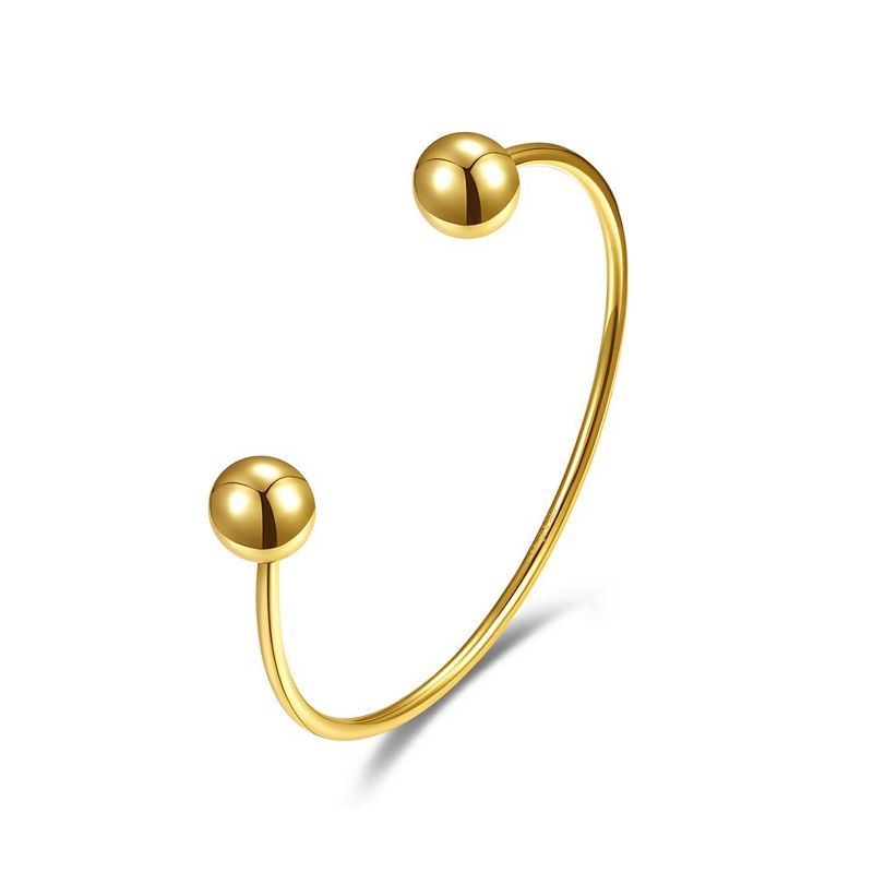 Guili 14k Yellow Gold Plated Ball Capped Open Cuff Bangle Bracelet, 1 of 3