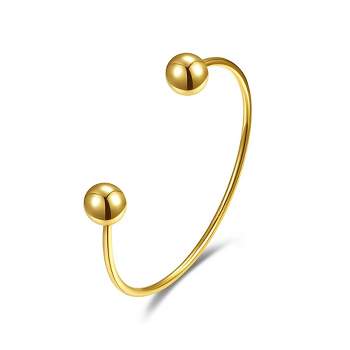 Guili 14k Yellow Gold Plated Ball Capped Open Cuff Bangle Bracelet