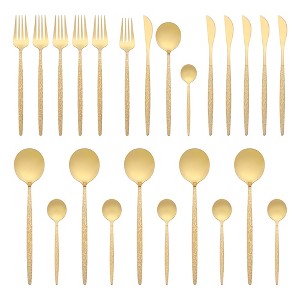 REGALWOVEN 24 Pieces Stainless Steel Mirror Polished Flatware with Knife Spoons and Fork - 1 of 4