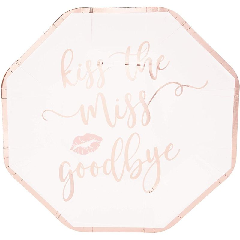 Blue Panda Bachelorette Disposable Paper Party Plates - Kiss the Miss Goodbye, Rose Gold, 48 Count, 3 of 6