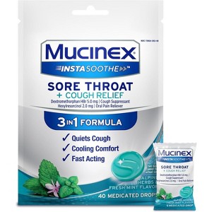 Mucinex InstaSoothe Sore Throat & Cough Drops Alpine Herb & Fresh Mint, 40ct - 1 of 4