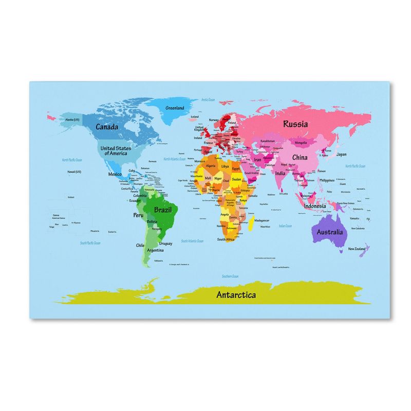 Trademark Fine Art -Michael Tompsett 'World Map for Kids' Canvas Art, 2 of 4