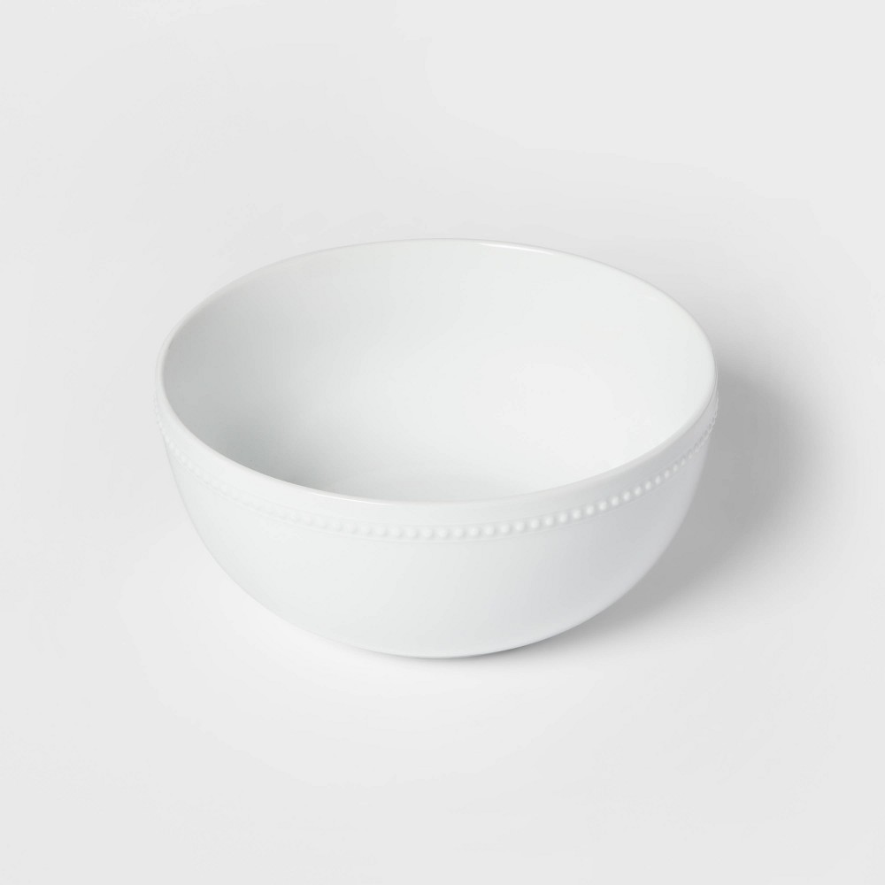 128oz Ceramic Beaded Serving Bowl White - Threshold™: Large Round Porcelain, Microwave & Dishwasher Safe, Traditional Style