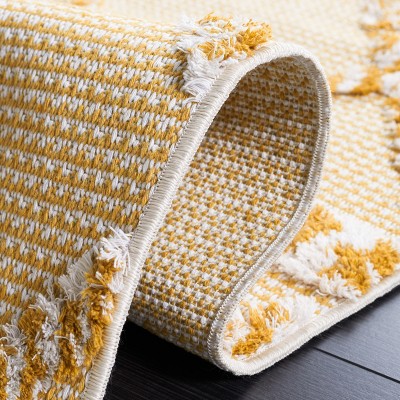 Gold and Ivory Geometric Flat Woven Synthetic Area Rug, 5' x 7'