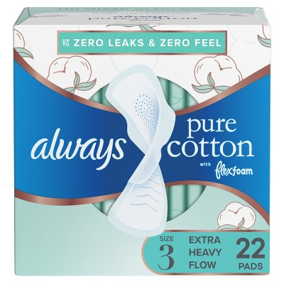 Always Pure Cotton Extra Heavy Flow Maxi Pads - Size 3 - 22ct
