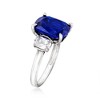 Ross-Simons 6.25 Carat Simulated Sapphire and 1.10 ct. t.w. CZ 3-Stone Ring in Sterling Silver - 3 of 4