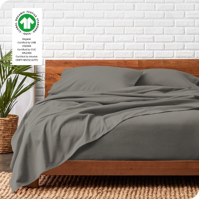 Queen Light Grey Organic Cotton Flannel Sheet Set