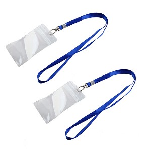 Unique Bargains Clear ID Badge Card Vertical Holder with Blue Neck Strap 2 Pcs - 1 of 4