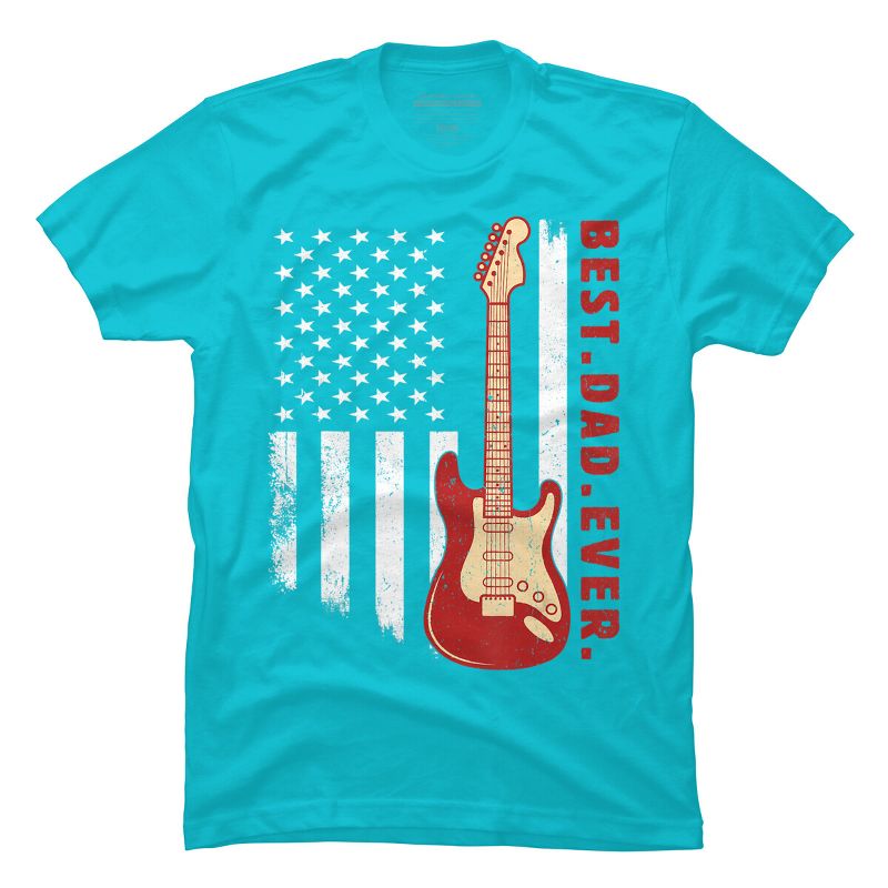 Men's Design By Humans Best Dad Ever Guitar and Flag By MINHMINH T-Shirt, 1 of 3
