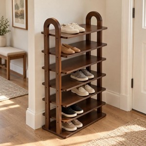 7 Tier Solid Pine Wood Shoe Rack Holds Up to 14 Pairs Vertical Shoe ...