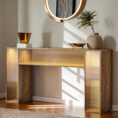 Hommoo Console Table with LED Lights Brown