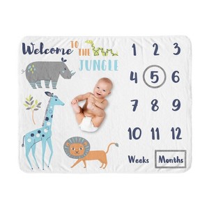 Sweet Jojo Designs Boy, Girl, Unisex/Gender Neutral Baby Milestone Blanket Mod Jungle Blue, Orange and Grey - 1 of 4