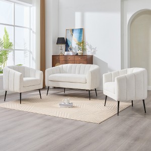 3-Piece Chenille Living Room Furniture Set ¨C Channel Tufted Loveseat & 2 Accent Chairs with Metal Legs, Mid-Century Modern Sofa Set - 1 of 4