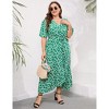 Clearlove Women's Spring and Summer Plus Size Floral V Neck Short Sleeve A Line Long Dress - 3 of 4