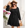 WhizMax Women's plus size Dress Casual Square Neck Dress Puff Long Sleeve Dresses High Waist Ruffle Midi Dress with Belt - 3 of 4