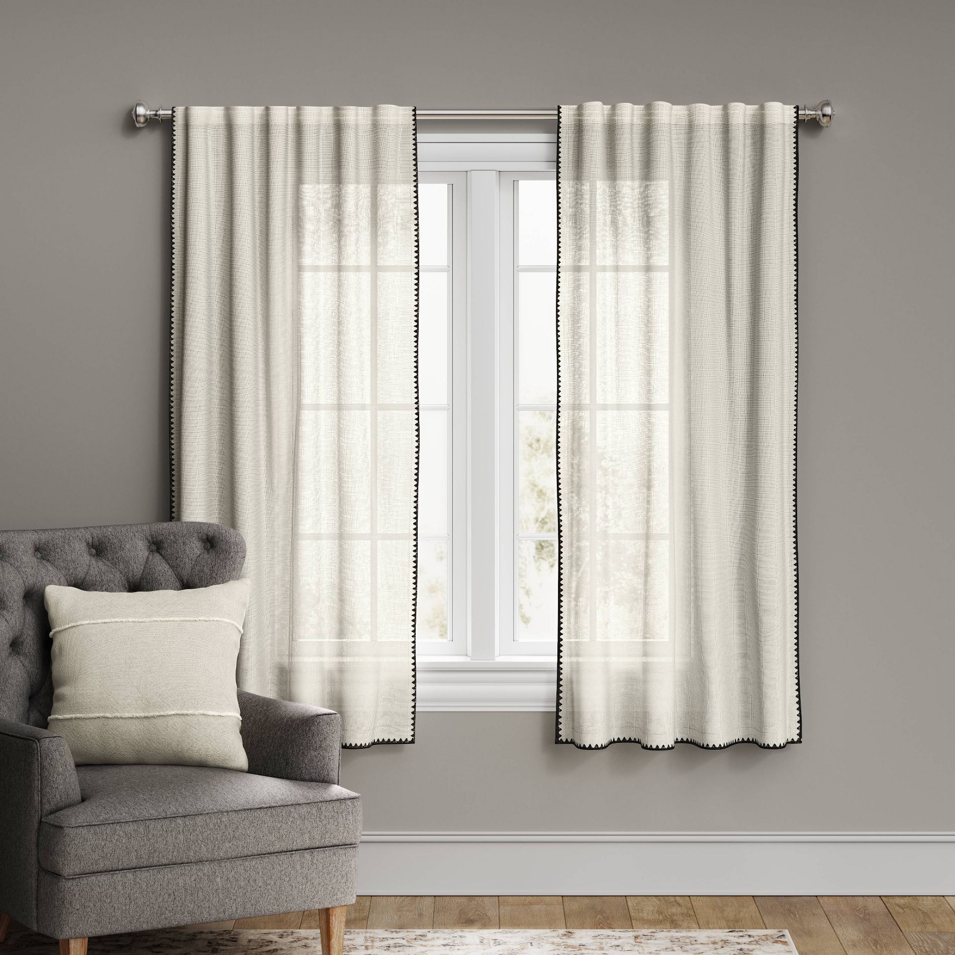 1pc 54"x63" Light Filtering Stitched Edge Window Curtain Panel Off White - Threshold™
