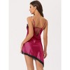 cheibear Women's V Neck Lingerie Nightgown Lace High Low Irregular Hem Short Satin Slip Dress - 3 of 4