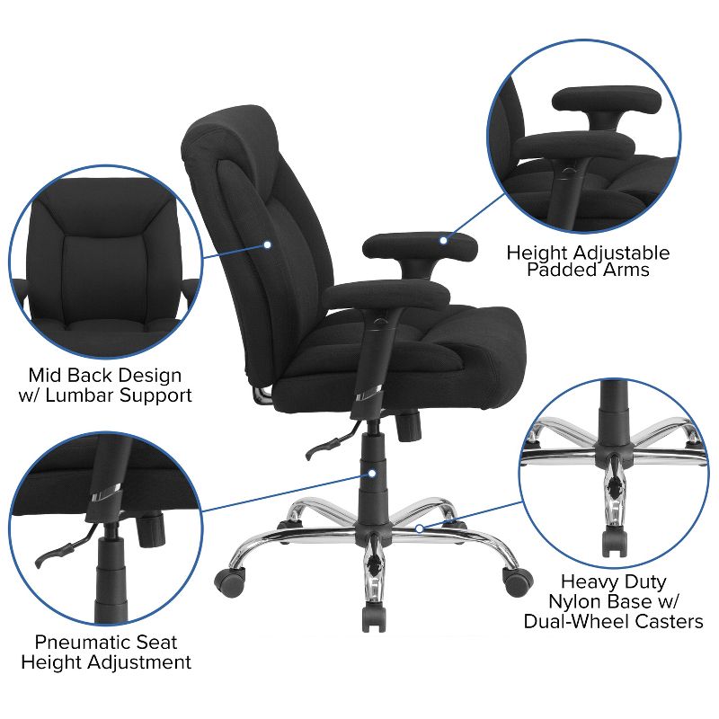 Flash Furniture HERCULES Series Big & Tall 400 lb. Rated Swivel Ergonomic Task Office Chair with Deep Tufted Seating and Adjustable Arms, 3 of 12