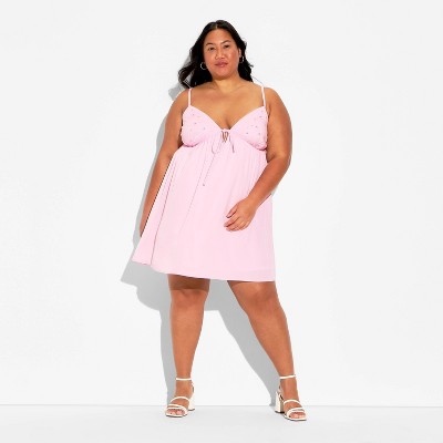 Женские платья Wild Fable Women's Embellished Mini Babydoll Dress - Wild Fable™ Pink 2X — фото 2