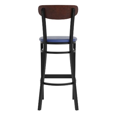 Wright 59'' Blue and Walnut Modern Commercial Barstool with Steel Frame