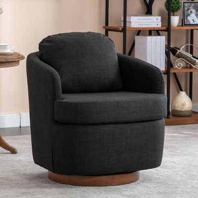 Oversized Swivel Barrel Chair, Linen Accent Armchair with Solid Wood Base for Living Room – Maison Boucle