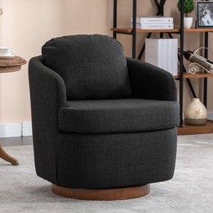 Oversized Swivel Chairs Barrel Armchair Linen Swivel Accent Chair For Living Room Swivel Occasional Chair With Solid Wood Base-Maison Boucle‎ - 1 of 4