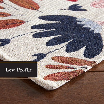 Cream Floral Synthetic Washable Non-Slip Decorative Rug, 24" x 72"