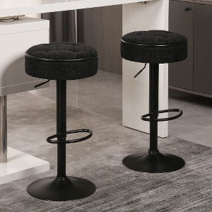 CAVINAS Round Storage Bar Stool, Height Adjustable Barstool, 360° Counter Height Swivel Dining Chair, PU Leather Padded Seat, Armless Bar Chair- 2PCS - 1 of 4