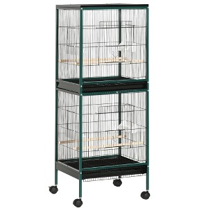 Skyzone 55" Black 2-in-1 Wheeled Bird Cage Aviary with 4 Doors, Slide-Out Trays, 4 Perches & Food - 1 of 4