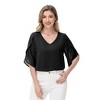 Anna-Kaci Women's V-Neck Blouse with Split Sheer Short Sleeves and Relaxed Fit Silhouette - 2 of 4