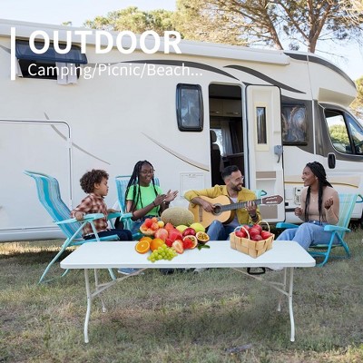 6FT White Portable Folding Table with Adjustable Height