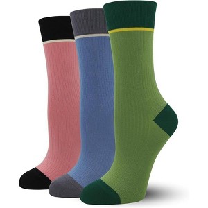 SERISIMPLE Women Viscose Bamboo Womens Crew Socks Dress Chic Colorblock Striped Design Socks 3 Pairs - 1 of 4