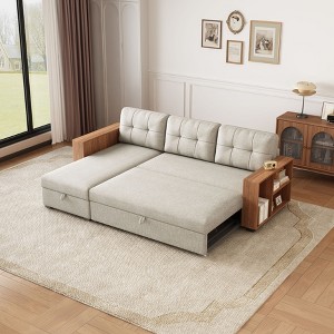 UPHA Upholstered Pull Out Sectional Sofa with Storage Chaise, Convertible Corner Couch - 1 of 3