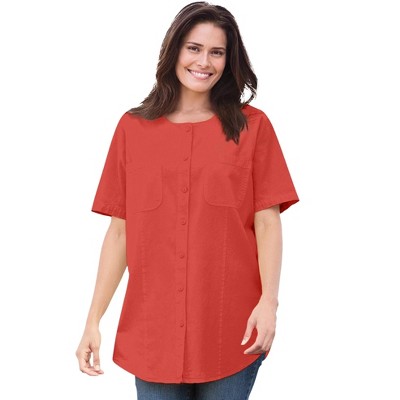 Woman Within Plus Size Short-Sleeve Crinkle Shirt