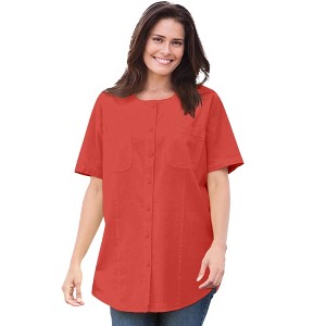 Woman Within Short-Sleeve Crinkle Shirt - 1 of 4