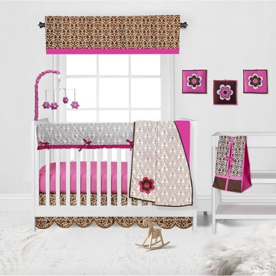 Bacati - Damask Pink Fuschia Chocolate 10 pc Crib Bedding Set with Long Rail Guard Cover