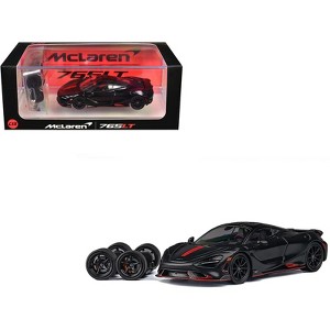 McLaren 765LT Matt Black with Red Accents and Extra Wheels 1/64 Diecast Model Car by CM Model - 1 of 4