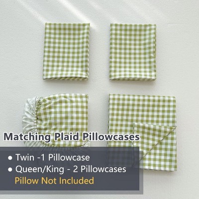 Der Rose BALHAM TRADE-Sage Green Gingham 4Pieces Queen Size Sheet Set, Grid Deep Pocket Bed Sheets Green Gingham Queen 90"x102" — фото 2
