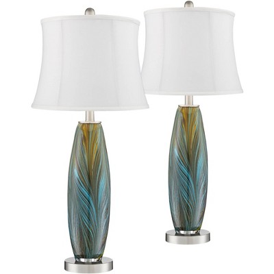 360 Lighting Azure Art Glass Cream Shade Table Lamps Set of 2