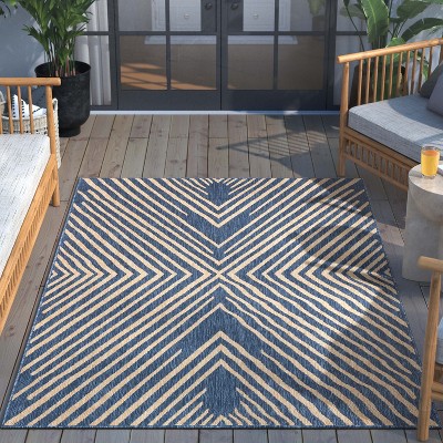 Reversible Blue Stripe Synthetic 8' x 10' Easy-Care Area Rug