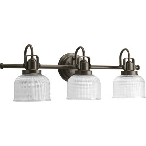 Progress Lighting Archie 3-Light Wall Light, Venetian Bronze, Prismatic Glass Shade - 1 of 2