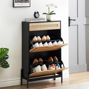 Jojoka 2-Drawer Flip Shoe Cabinet with Adjustable Shelves and Rattan Front for Entryway Storage Organizer - 1 of 4