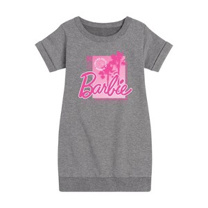 Girls' - Barbie - Pink Core Graphic Short Sleeve Fleece Dress - 1 of 4