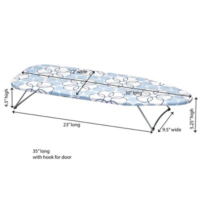 Compact Steel Tabletop Ironing Board with Blue Pattern Cover